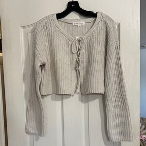 Sleeper Moon Cream Knit Tie-Front Cropped Cardigan